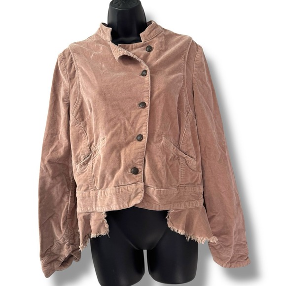 Free People Jacket Women S Brown Military Blazer Button Double Breasted Raw Hem - Picture 1 of 9